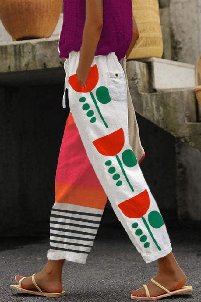 Damen Sommerhose mit grafischem Print und Taschen