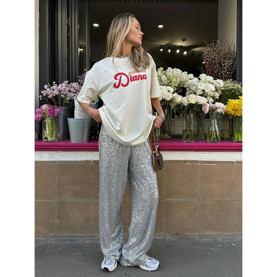 Paillettenhose Mit Hoher Taille Für Damen | Locker
