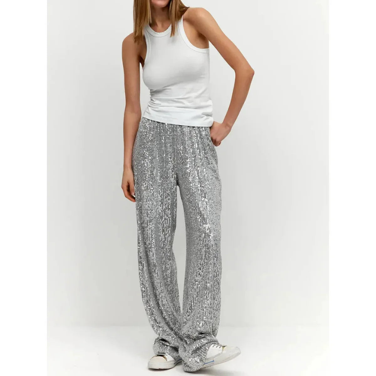 Paillettenhose Mit Hoher Taille Für Damen | Locker