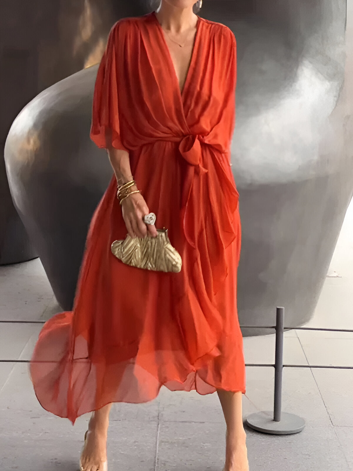 MIRAVO | Chiffonkleid mit V-Ausschnitt – Elegant & Luftig