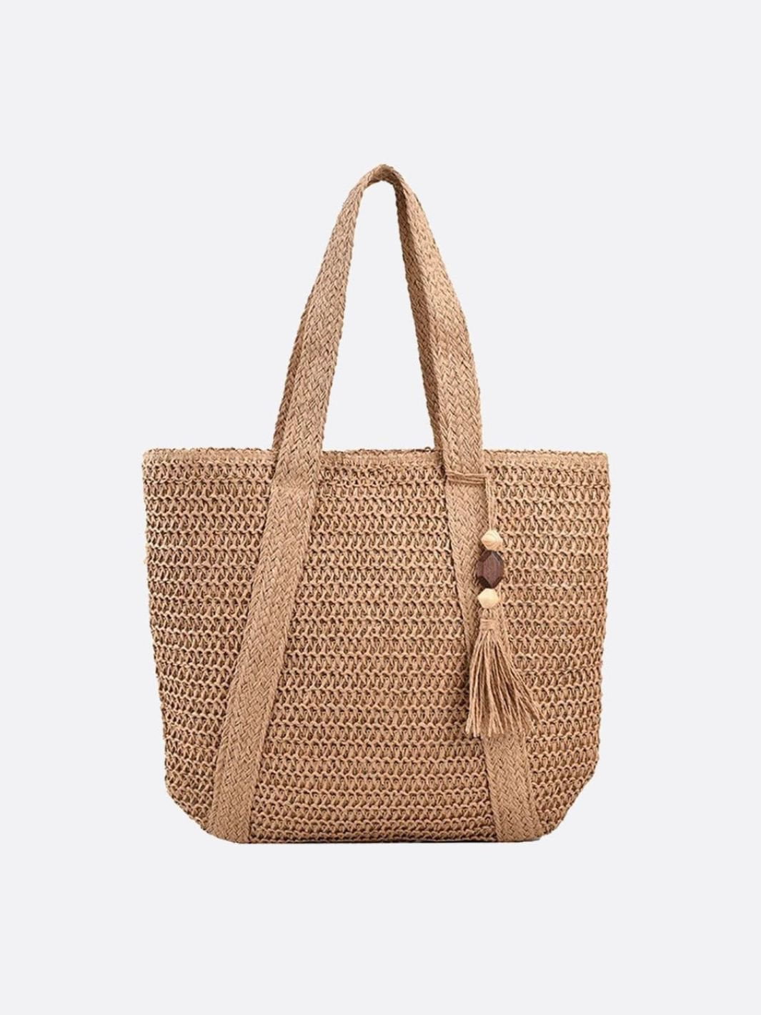 Sienna | Große Strohtasche mit Reißverschluss & Schulterriemen – Sommerliche Damen-Tote Bag mit Innentasche & Deko-Quaste
