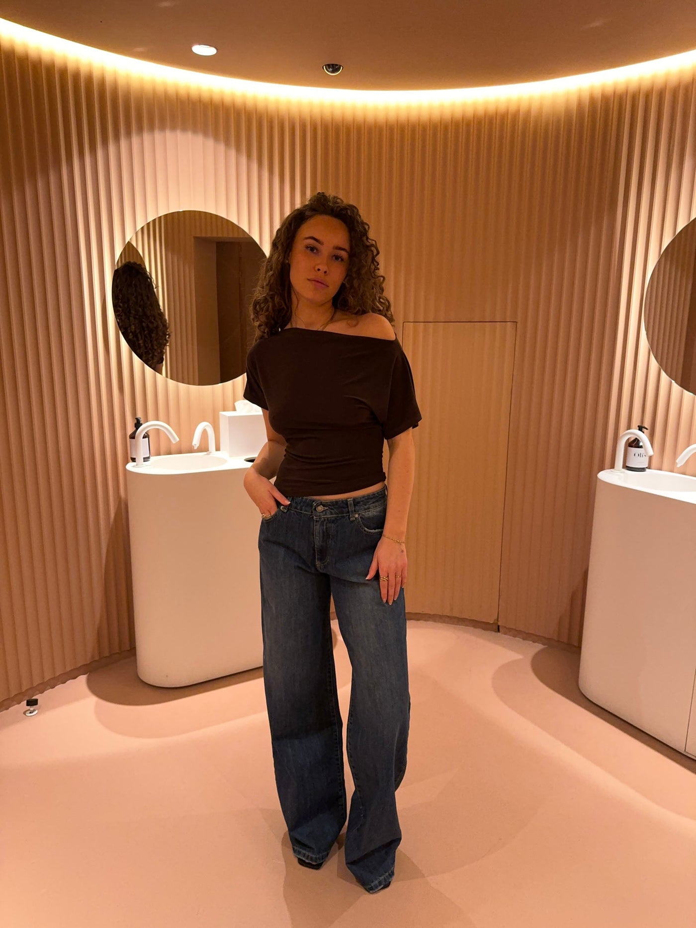 Damen Off-Shoulder Top Stretch Mesh Langarm