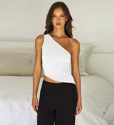 Mayfair™ | Ein-Schulter Eleganz – Rückenfreies Top mit Bindeband