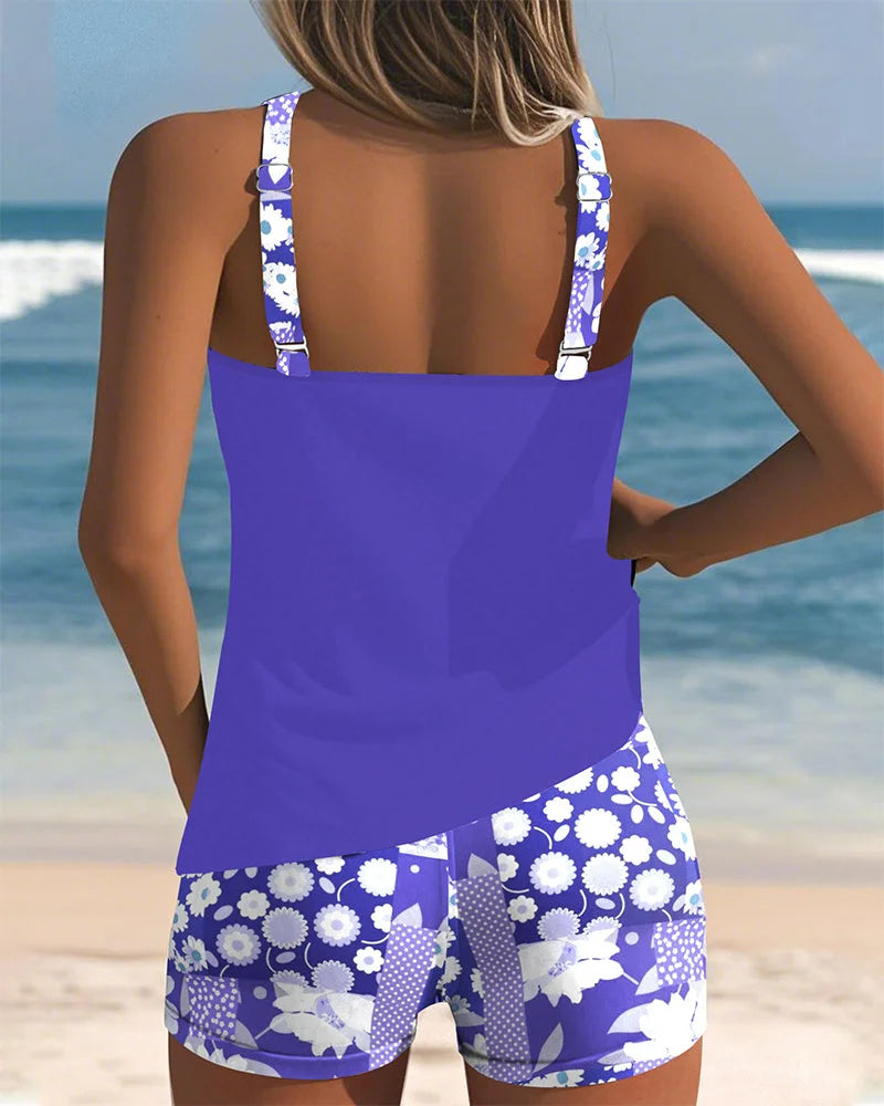 Zweiteiliges Damen Tankini Set mit Blumenmuster und Shorts